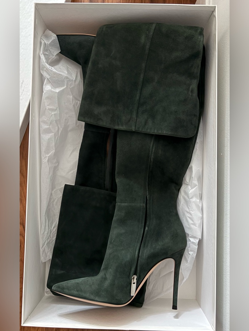 Gianvito Rossi Dark Green Over-the-Knee Pointed-Toe Stiletto Boots